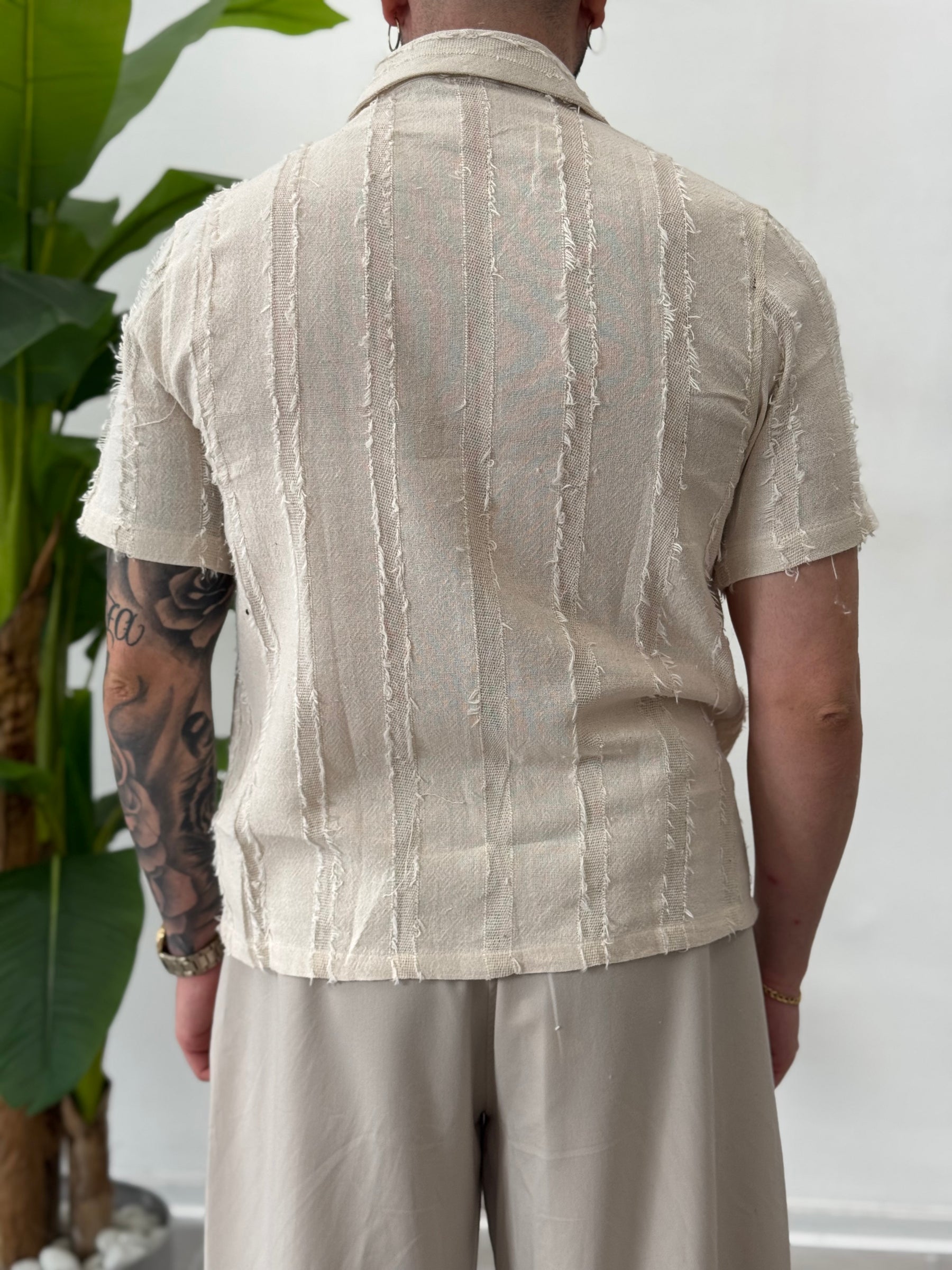 Linen Shirt with Korean Collar 