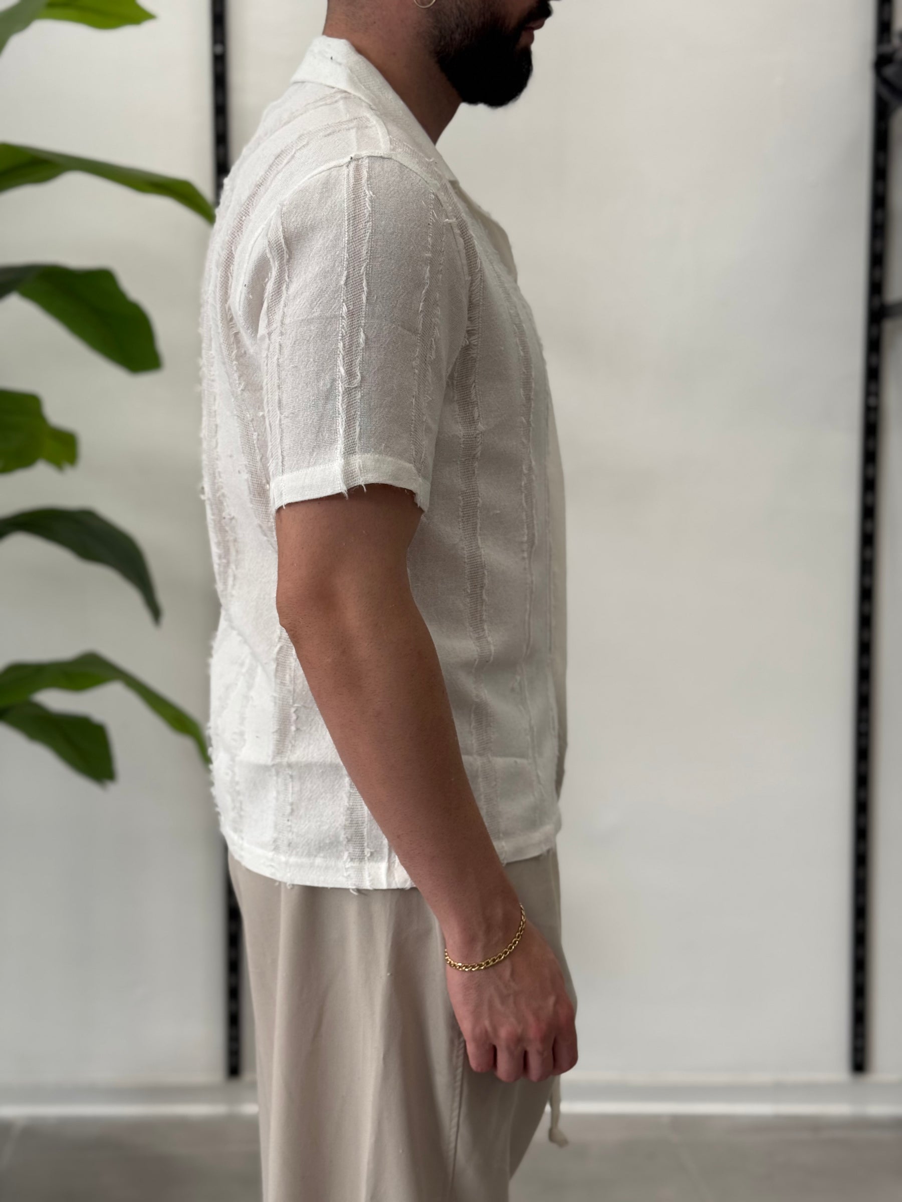 Linen Shirt with Korean Collar 