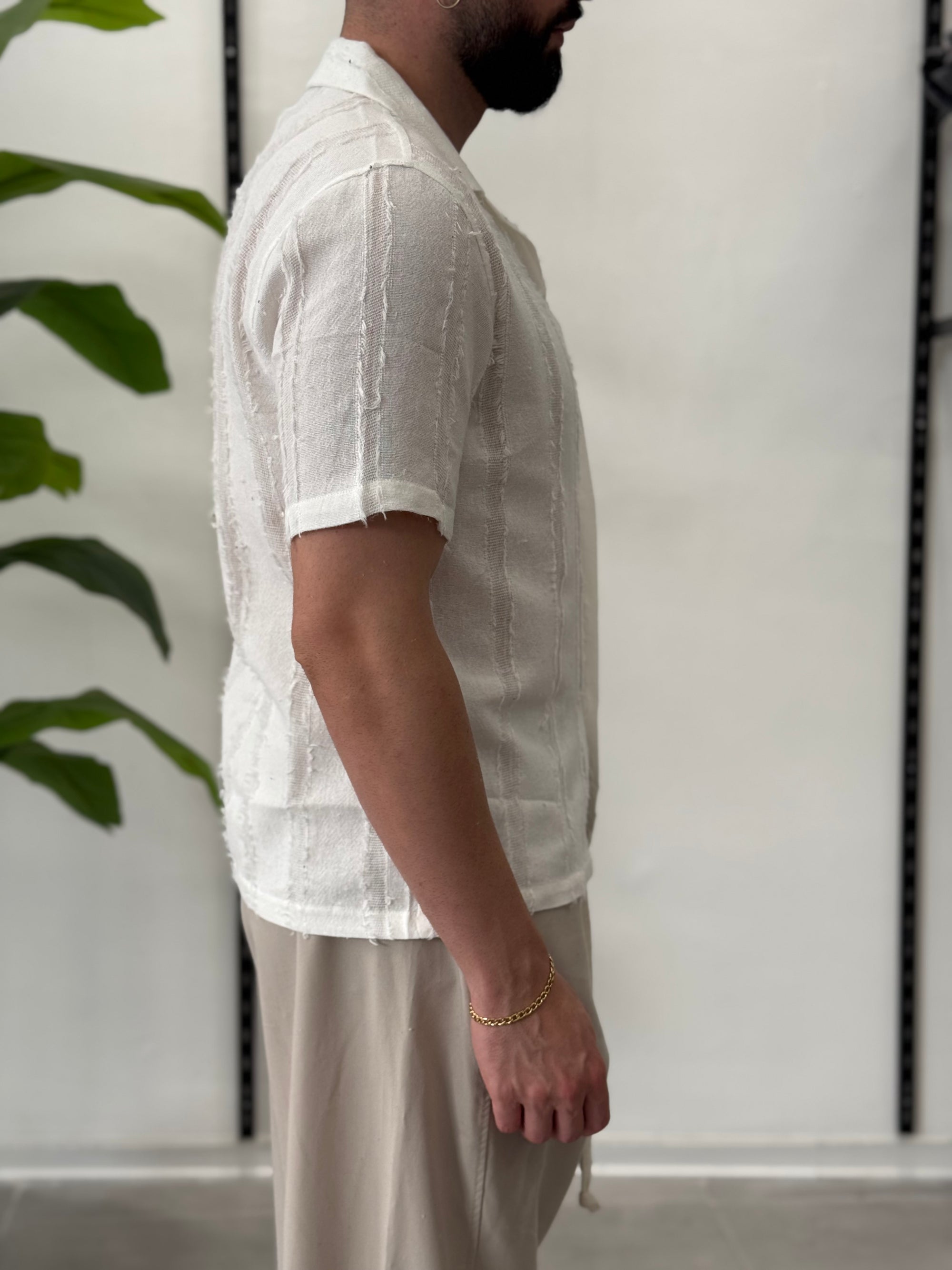 Linen Shirt with Korean Collar 