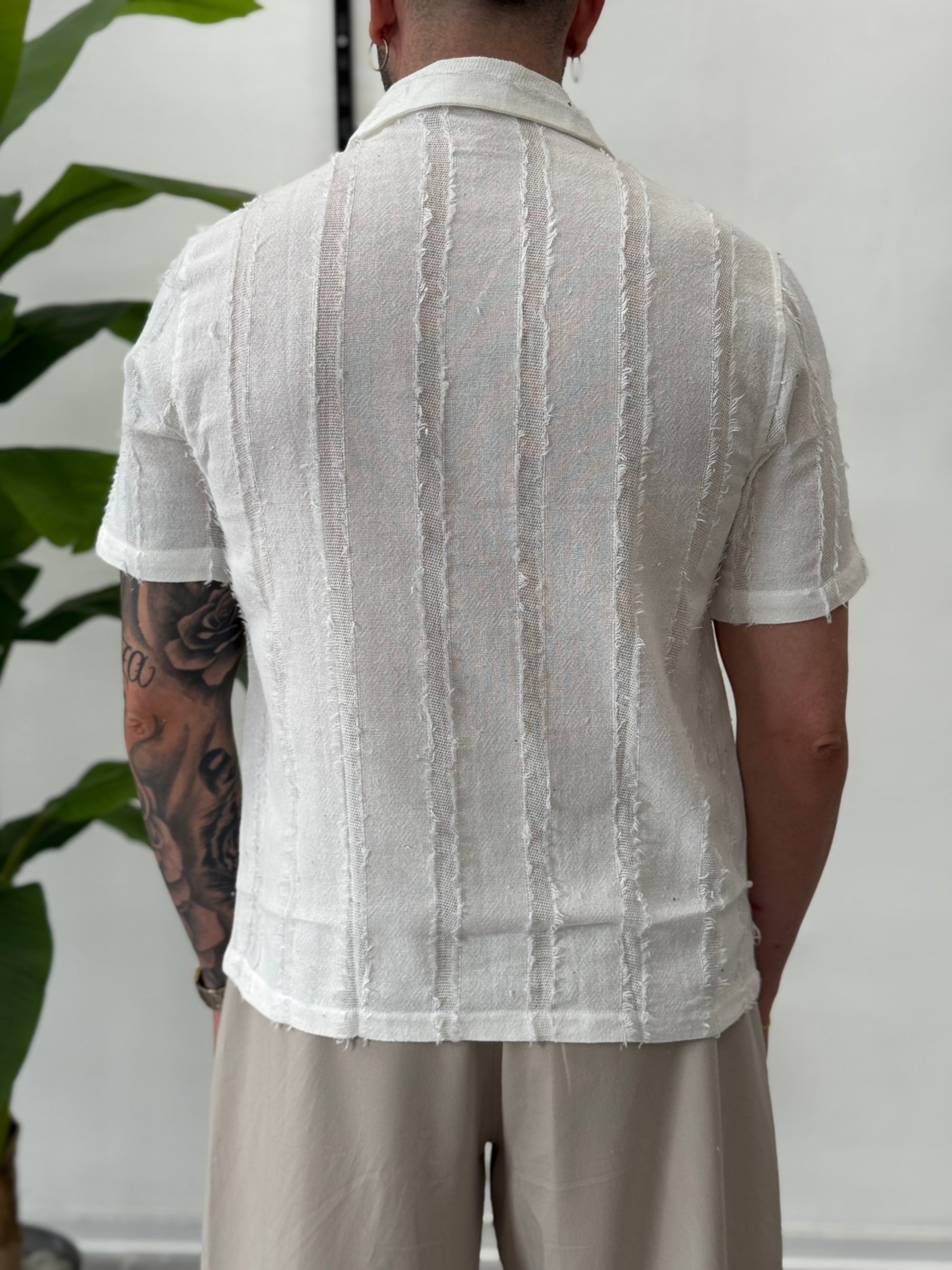Linen Shirt with Korean Collar 