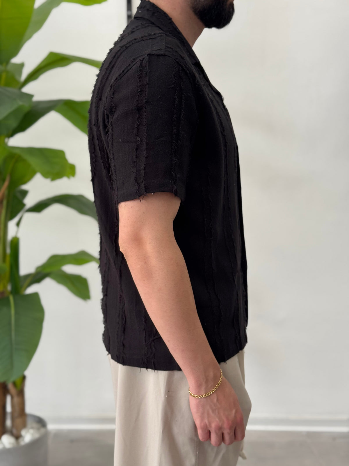 Linen Shirt with Korean Collar 
