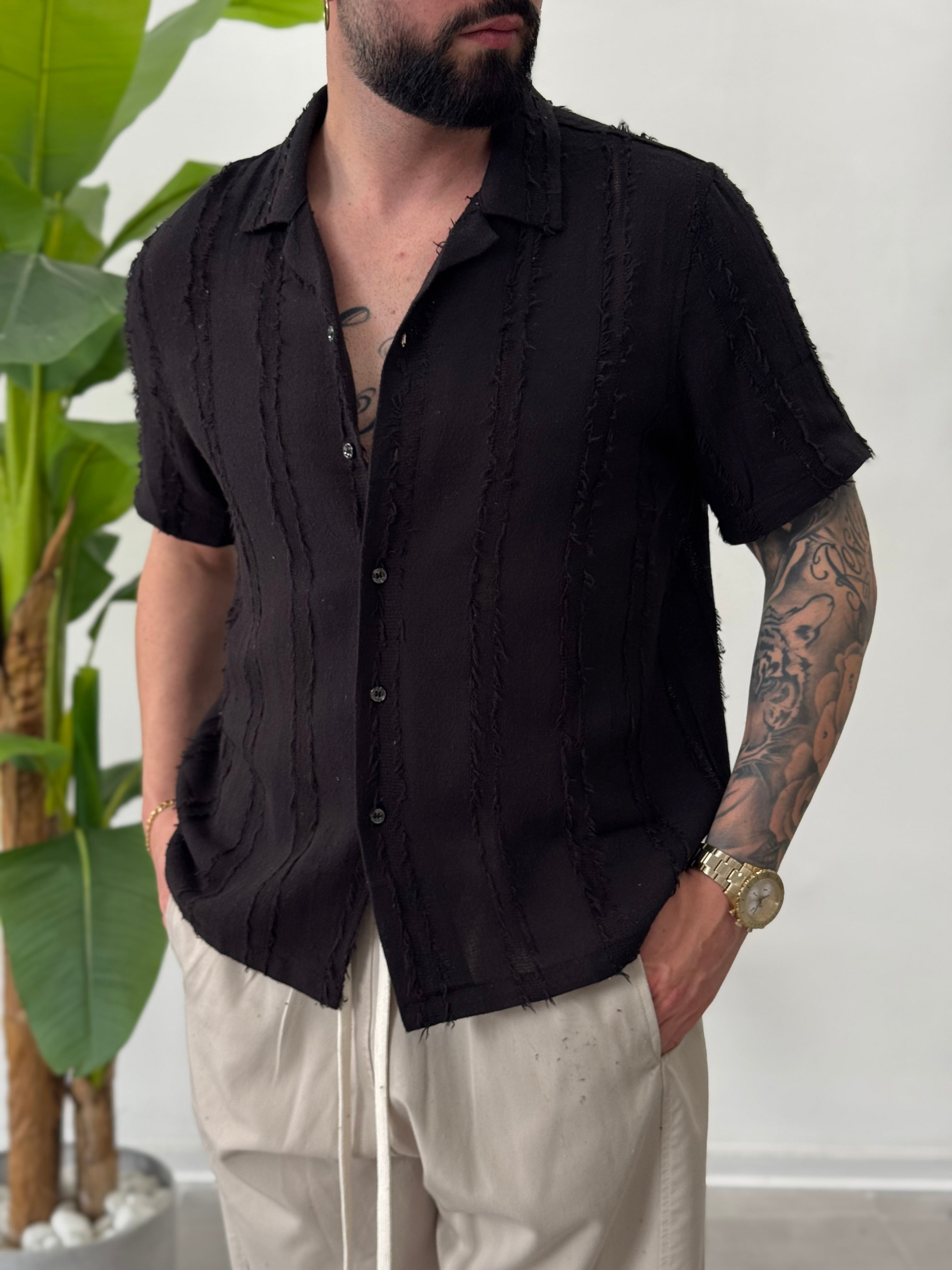 Linen Shirt with Korean Collar 