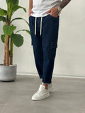 Jeans Cargo con Elastico in Vita Blu Scuro Formentera