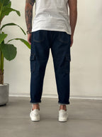 Jeans Cargo con Elastico in Vita Blu Scuro Formentera
