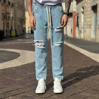 Thumbnail for Jeans con elastico azzurro strappato Dybala regular fit - FLAG STORE