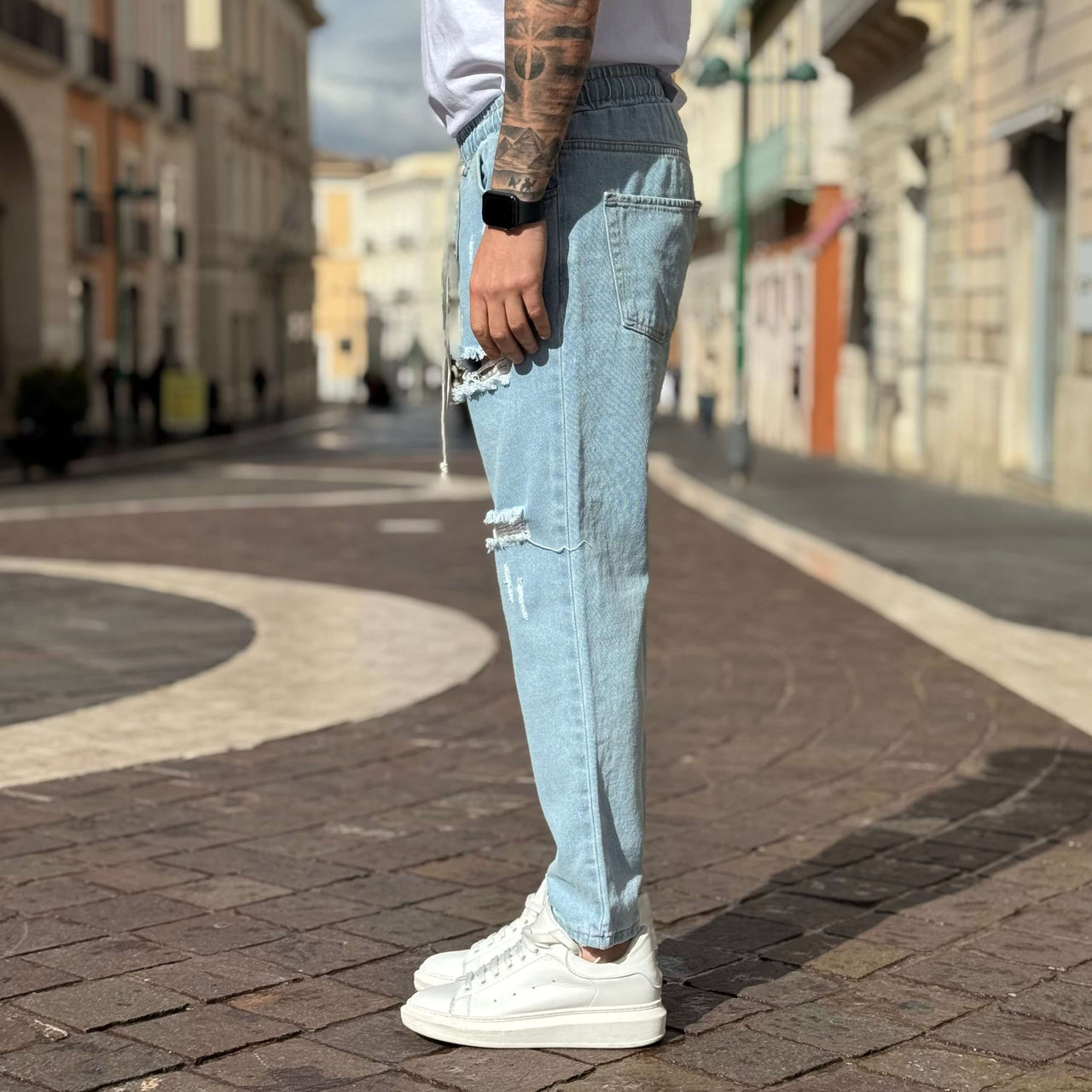 Jeans con elastico azzurro strappato Dybala regular fit - FLAG STORE