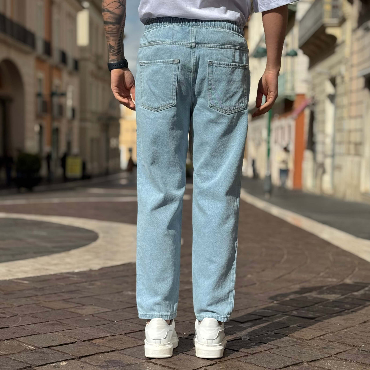 Jeans con elastico azzurro strappato Dybala regular fit - FLAG STORE