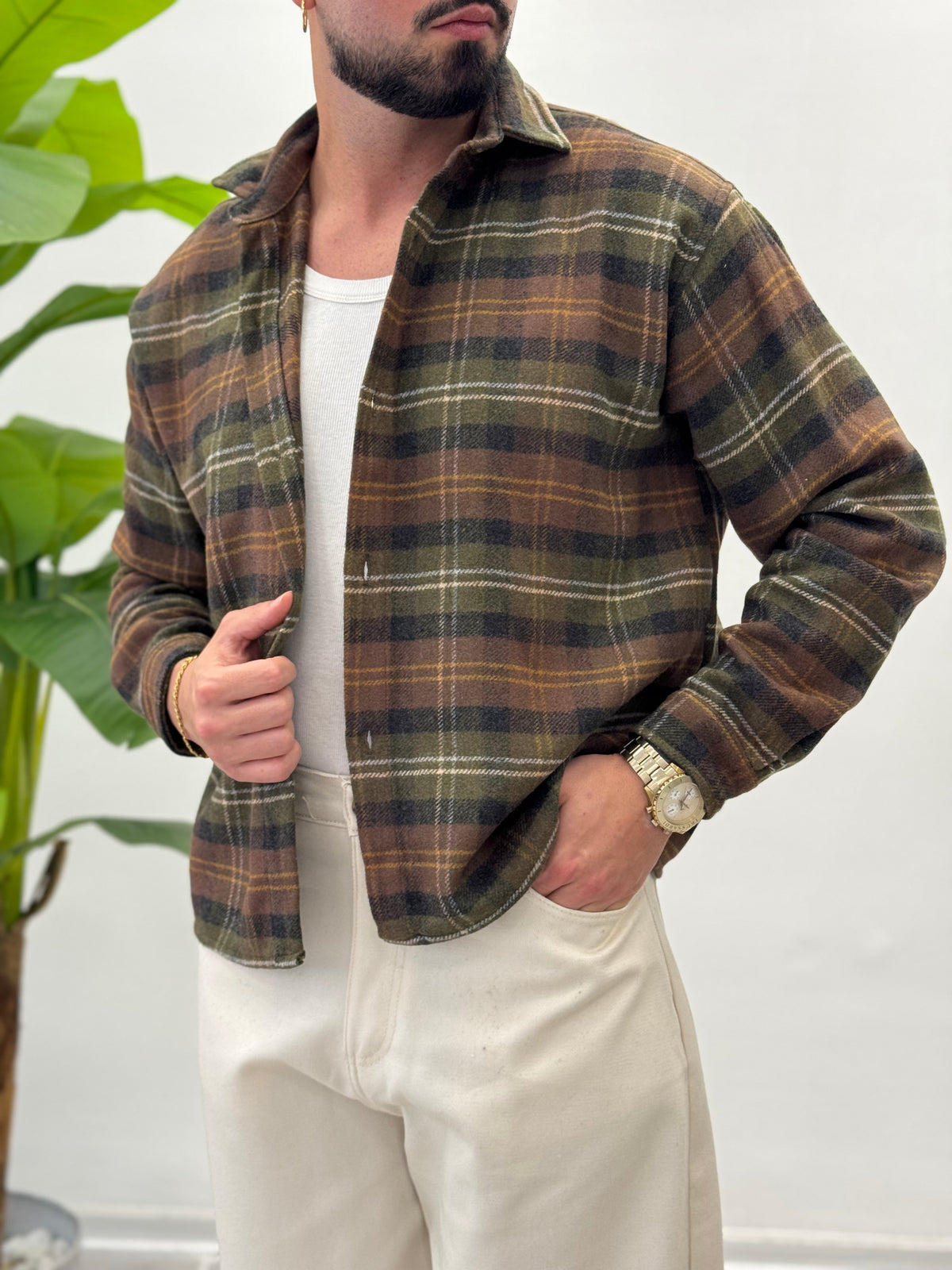 Boxy half-sleeve striped shirt 