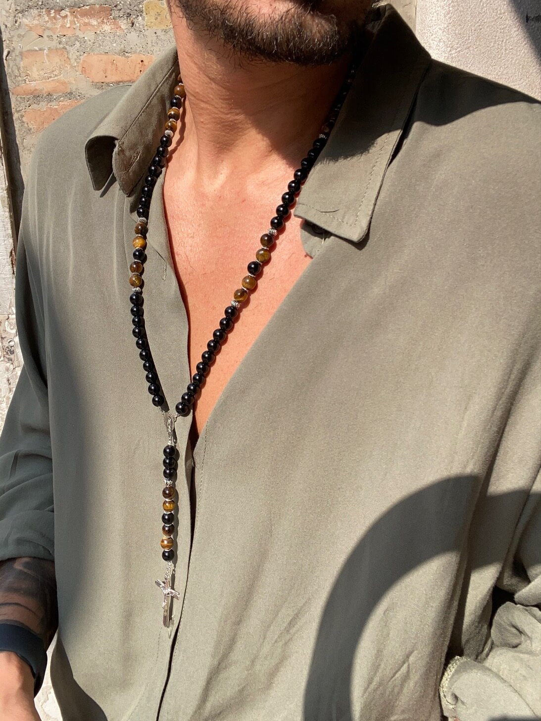 Collana Rosario di perle nere e marrone - FLAG STORE