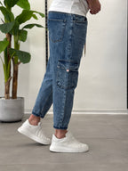 Jeans Cargo con Elastico in Vita Marmorizzato Formentera