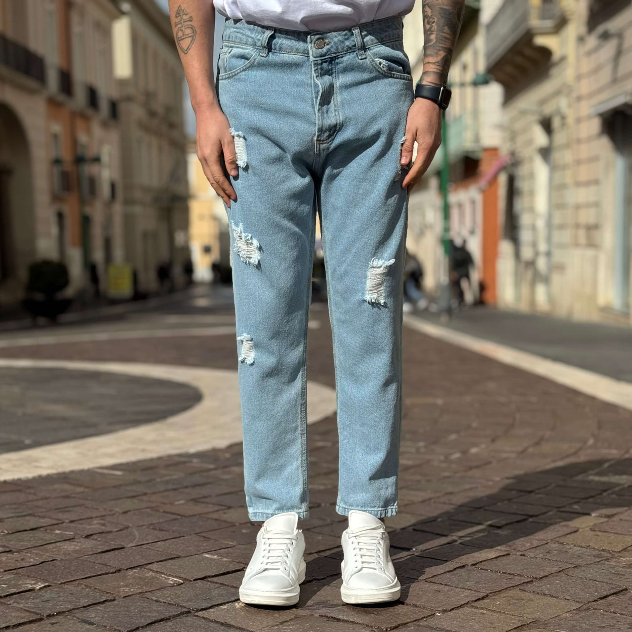 Jeans azzurro strappato Rashford regular  fit - FLAG STORE