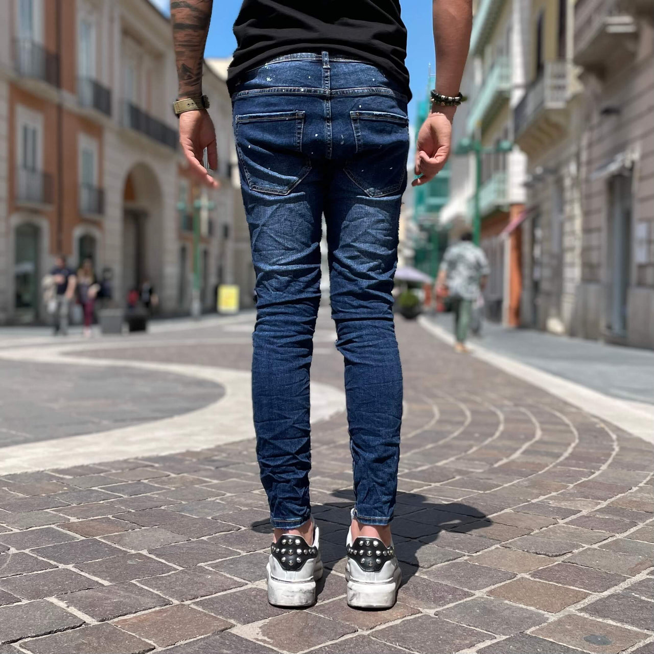 Jeans blu skinny fit con strappi e candegginato - FLAG STORE
