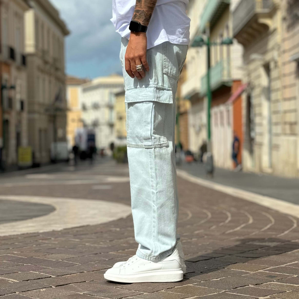 Jeans cargo azzurro chiaro baggy fit - FLAG STORE