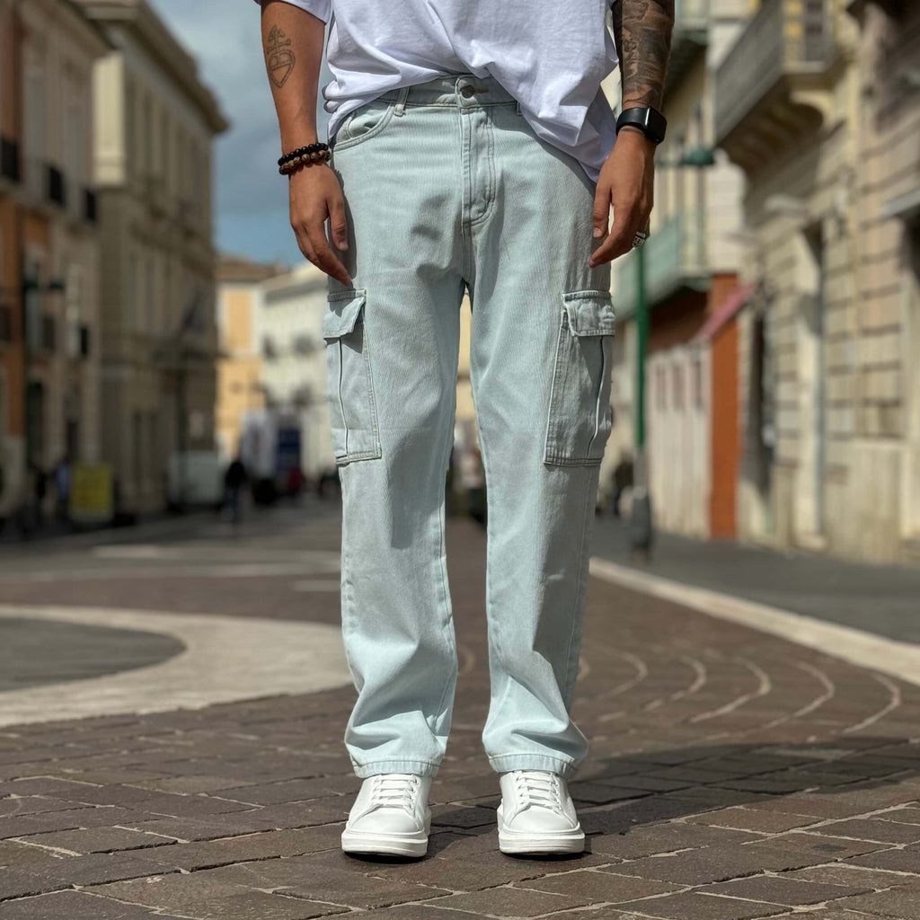 Jeans cargo azzurro chiaro baggy fit - FLAG STORE