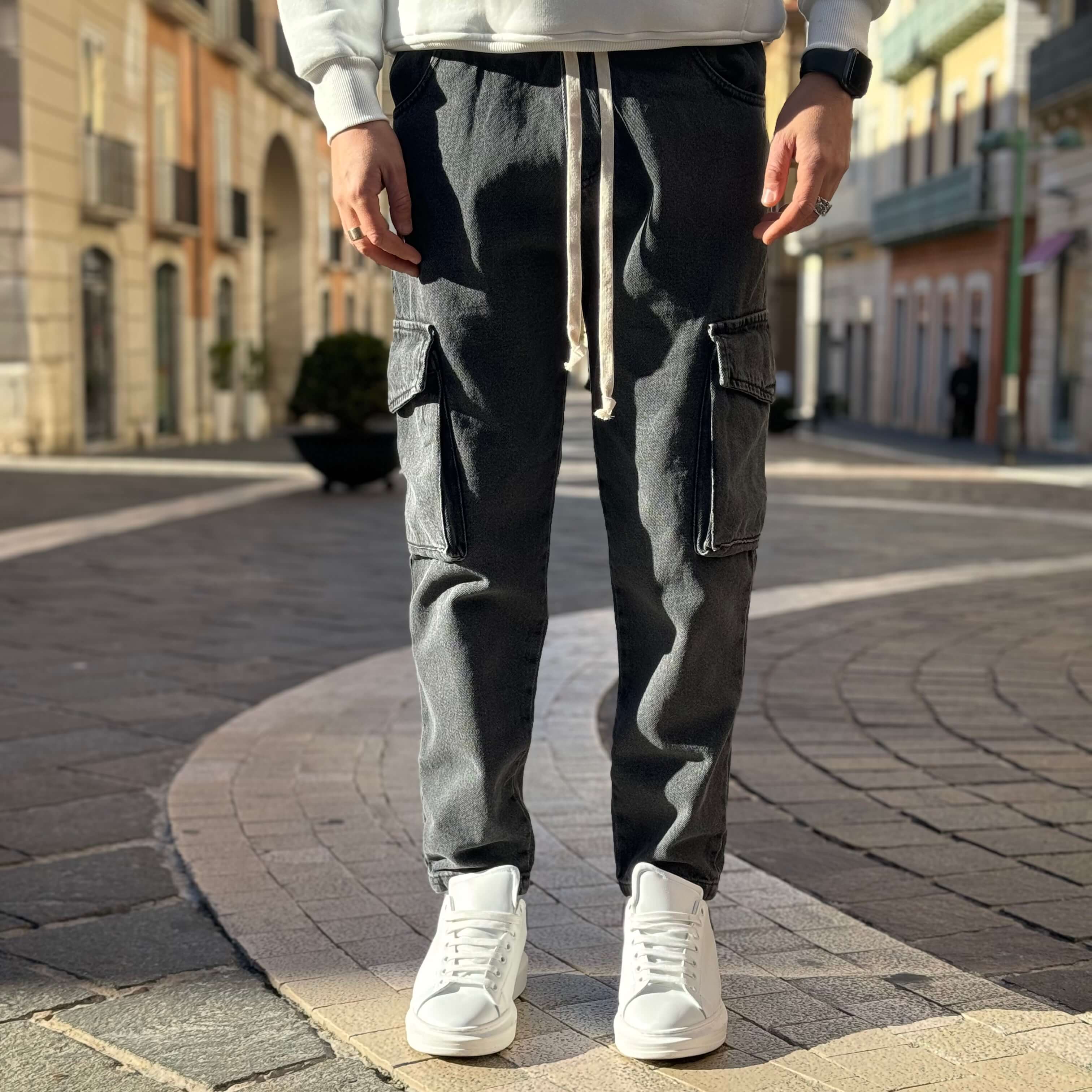 Jeans cargo grigio regular fit - FLAG STORE