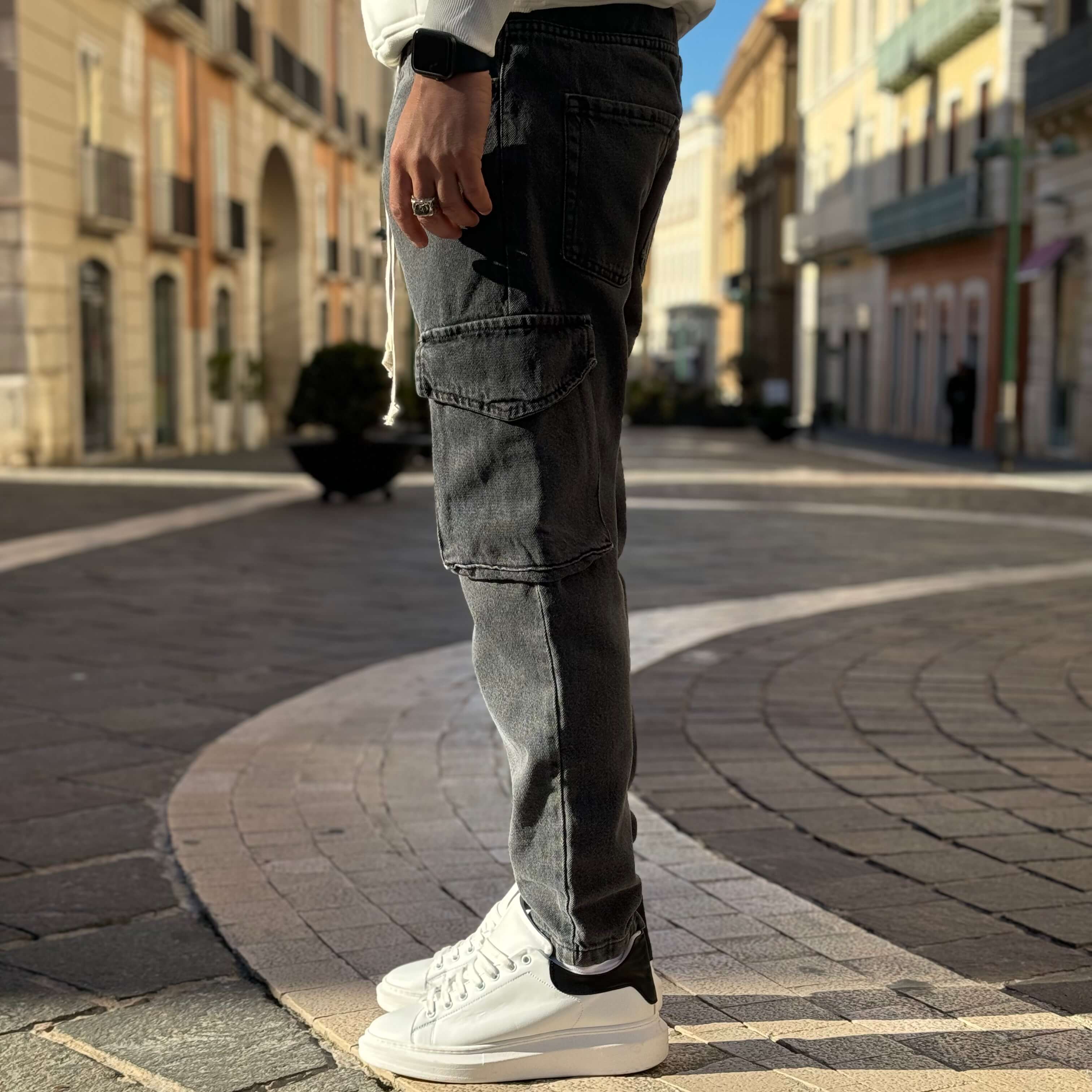 Jeans cargo grigio regular fit - FLAG STORE