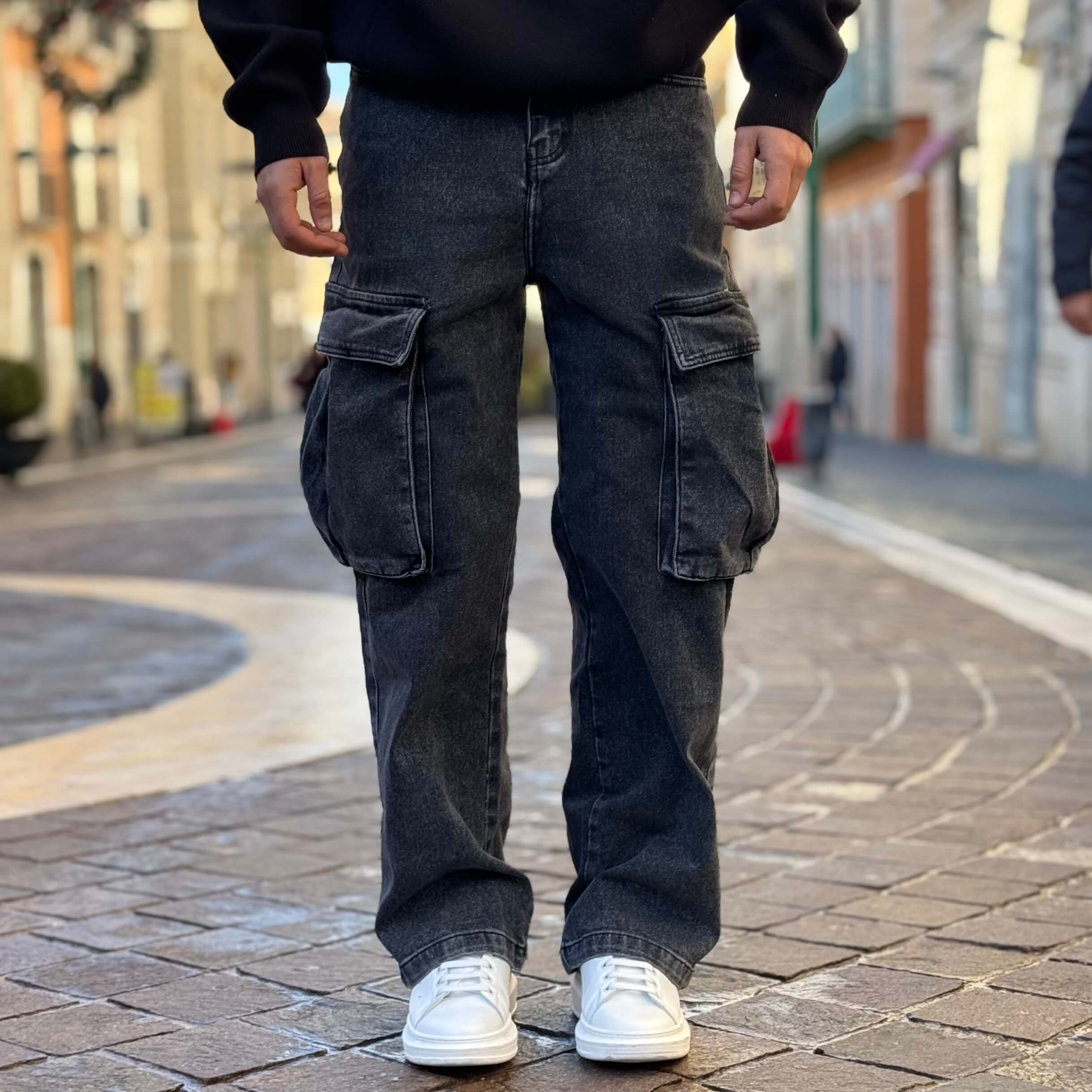 Jeans cargo grigio relaxed fit - FLAG STORE