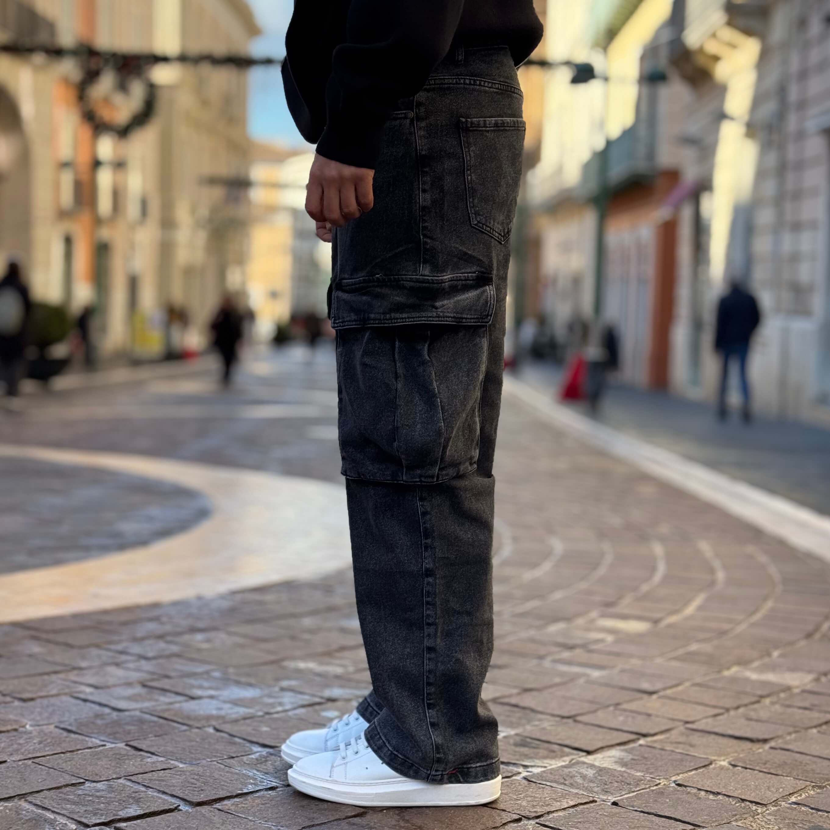 Jeans cargo grigio relaxed fit - FLAG STORE