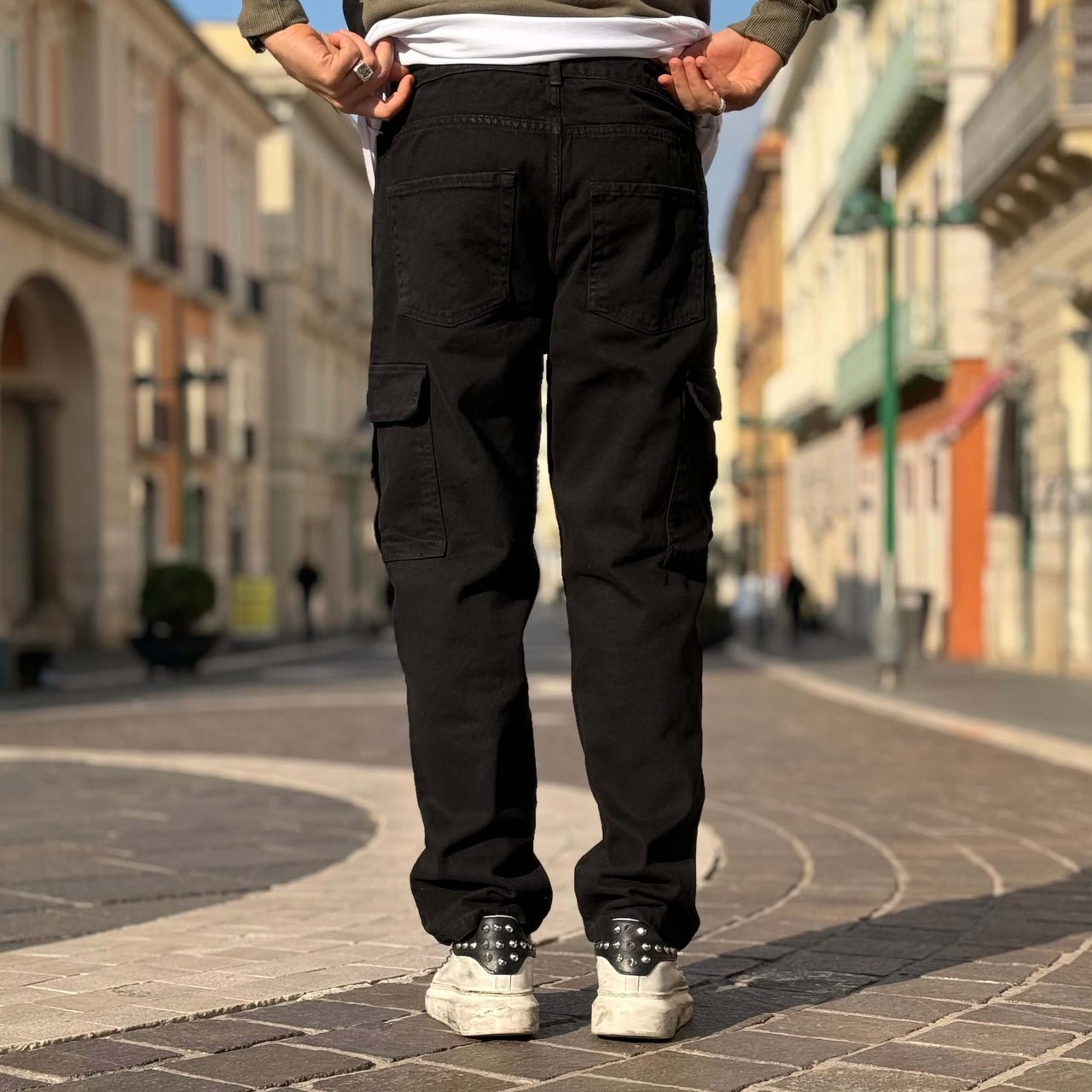 Jeans cargo nero baggy fit - FLAG STORE