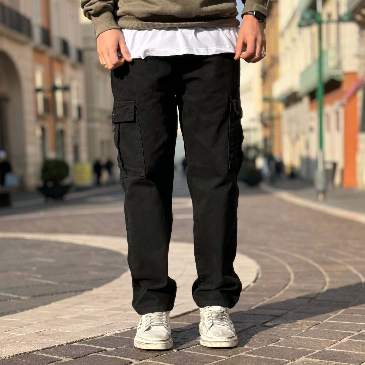Jeans cargo nero baggy fit - FLAG STORE