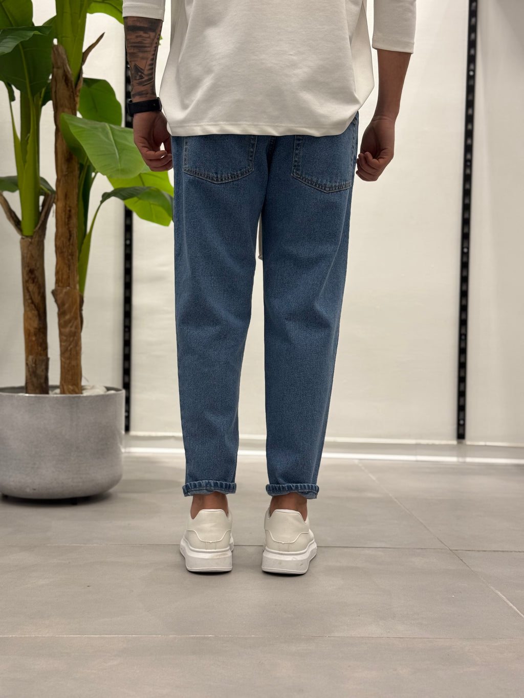 Jeans con Elastico in Vita Azzuro Wawe