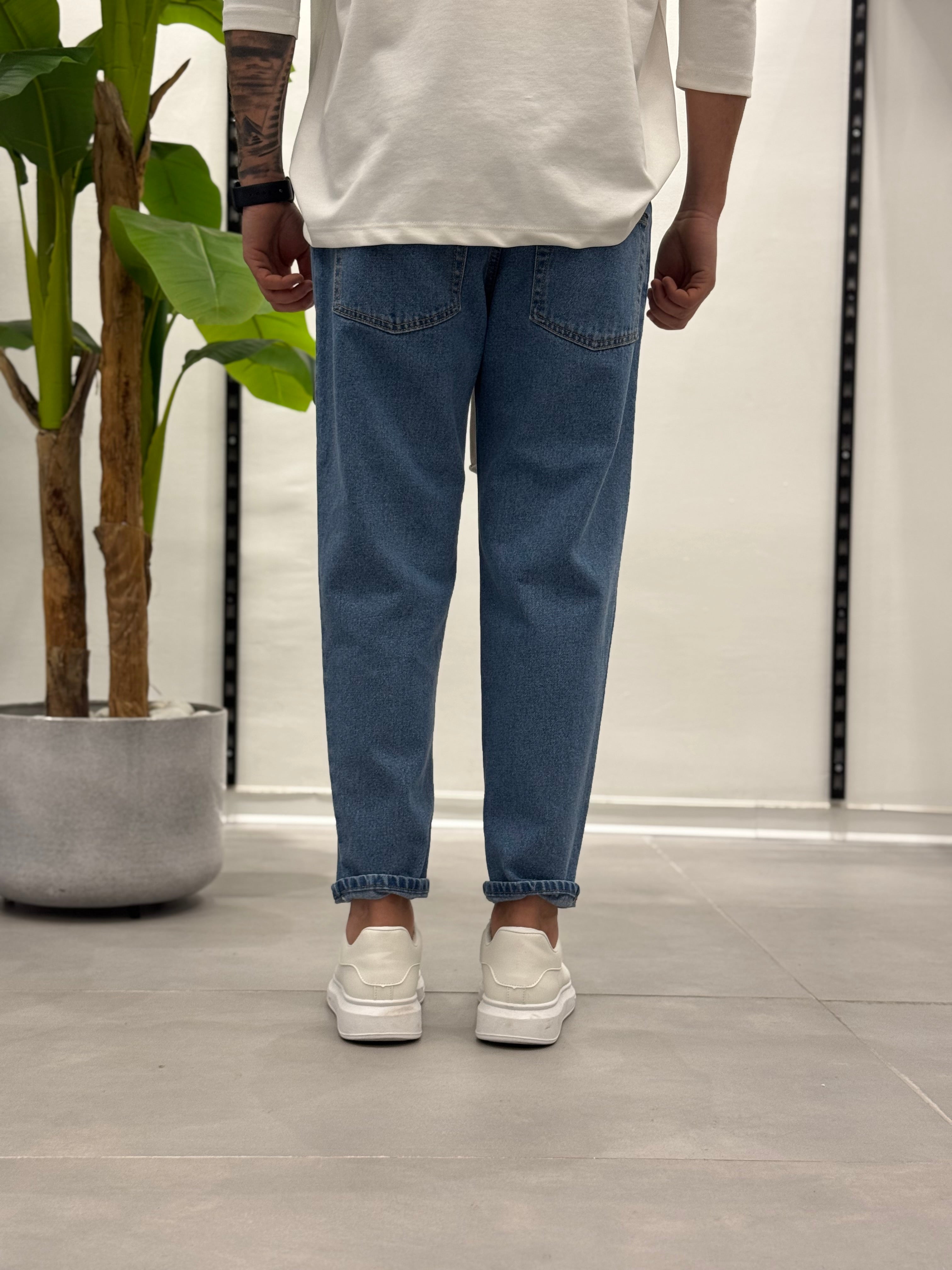 Jeans con Elastico in Vita Azzuro Wawe