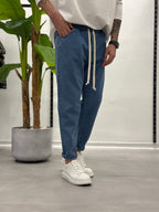 Jeans con Elastico in Vita Azzuro Wawe