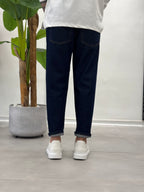 Jeans con Elastico in Vita Blu Scuro Wawe