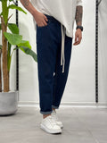 Jeans con Elastico in Vita Blu Wawe