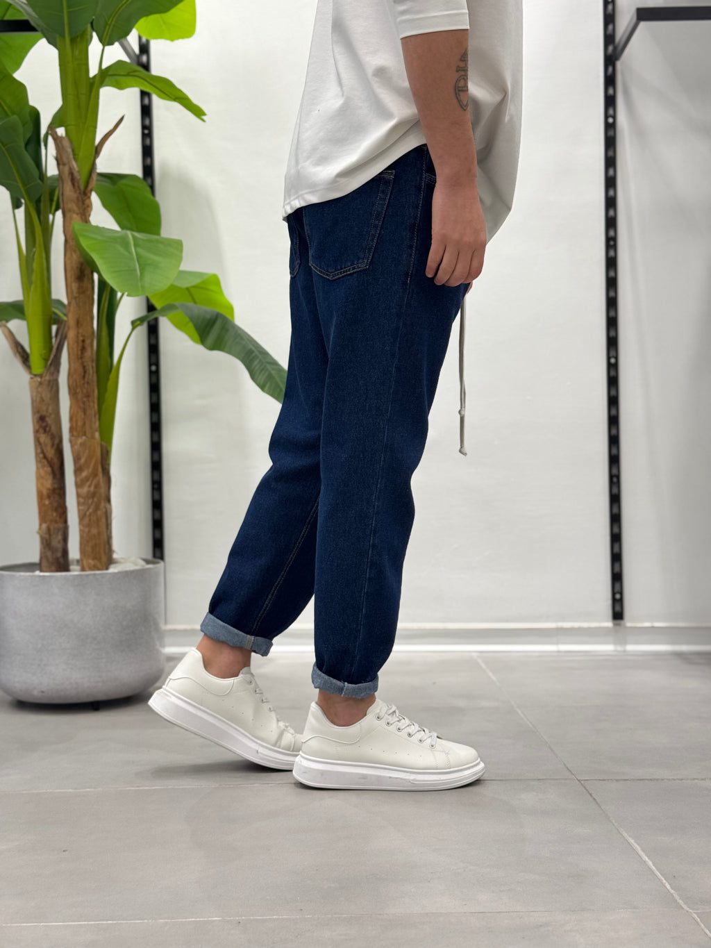 Jeans con Elastico in Vita Blu Wawe