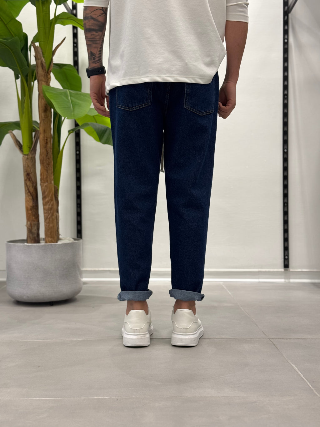 Jeans con Elastico in Vita Blu Wawe