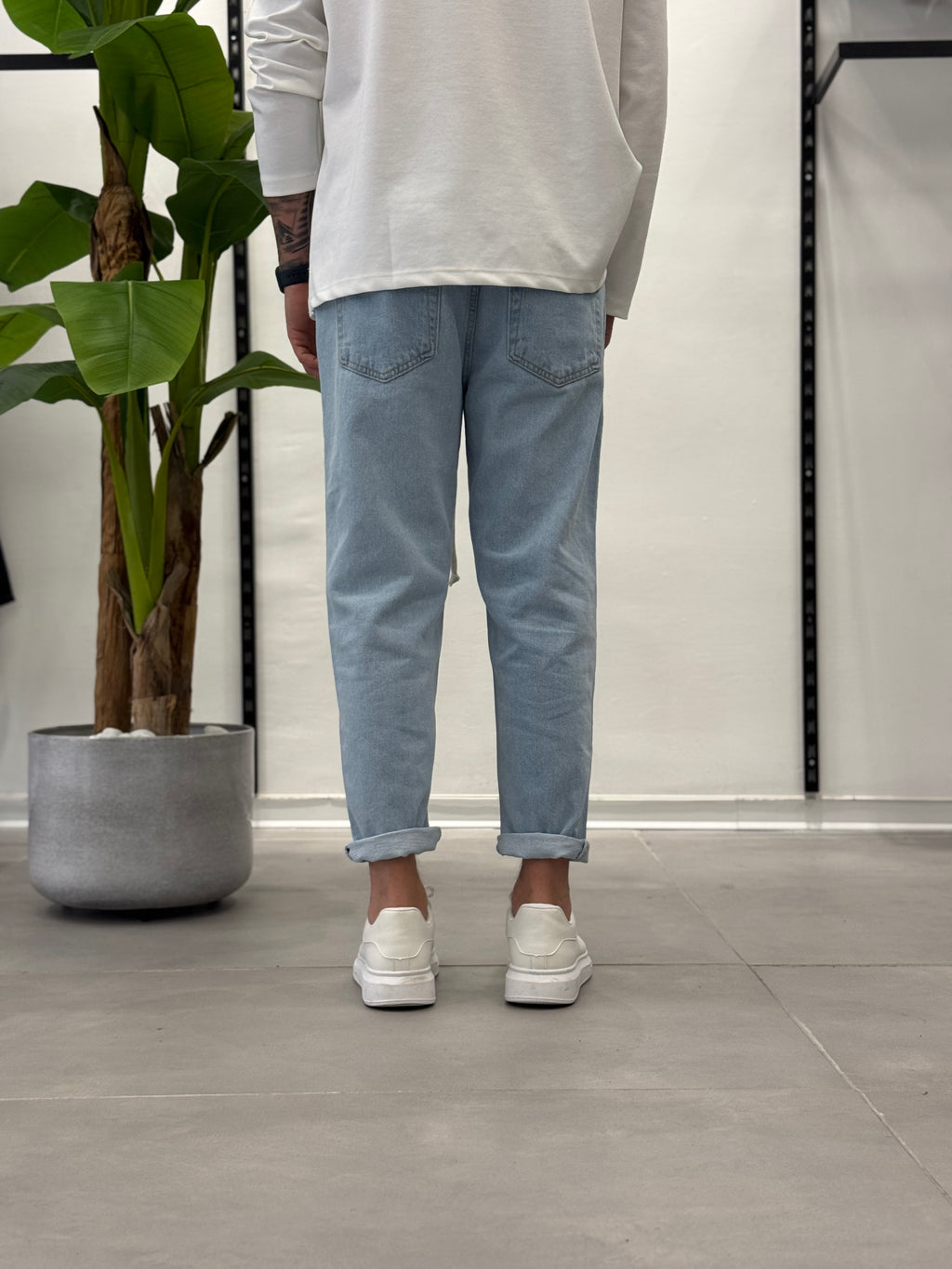 Jeans con Elastico in Vita Chiaro Wawe