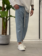 Jeans con Elastico in Vita Chiaro Wawe