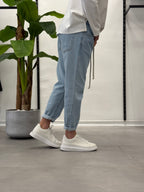 Jeans con Elastico in Vita Chiaro Wawe