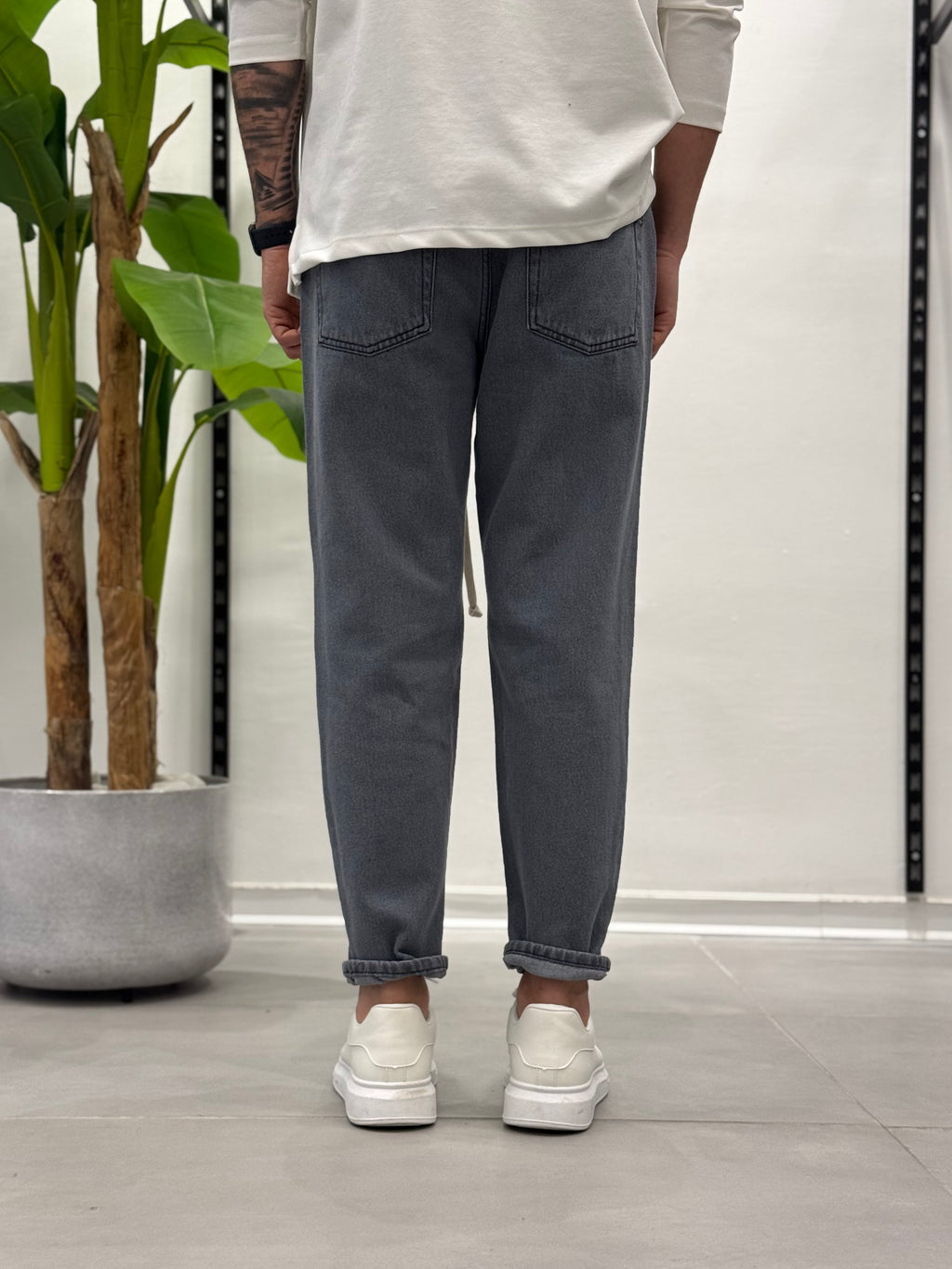 Jeans con Elastico in Vita Grigio Chiaro Wawe