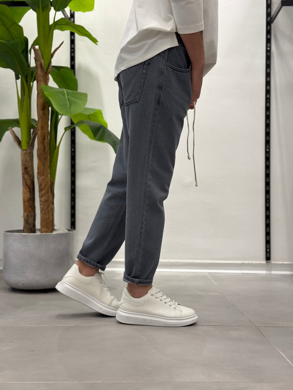Jeans con Elastico in Vita Grigio Chiaro Wawe