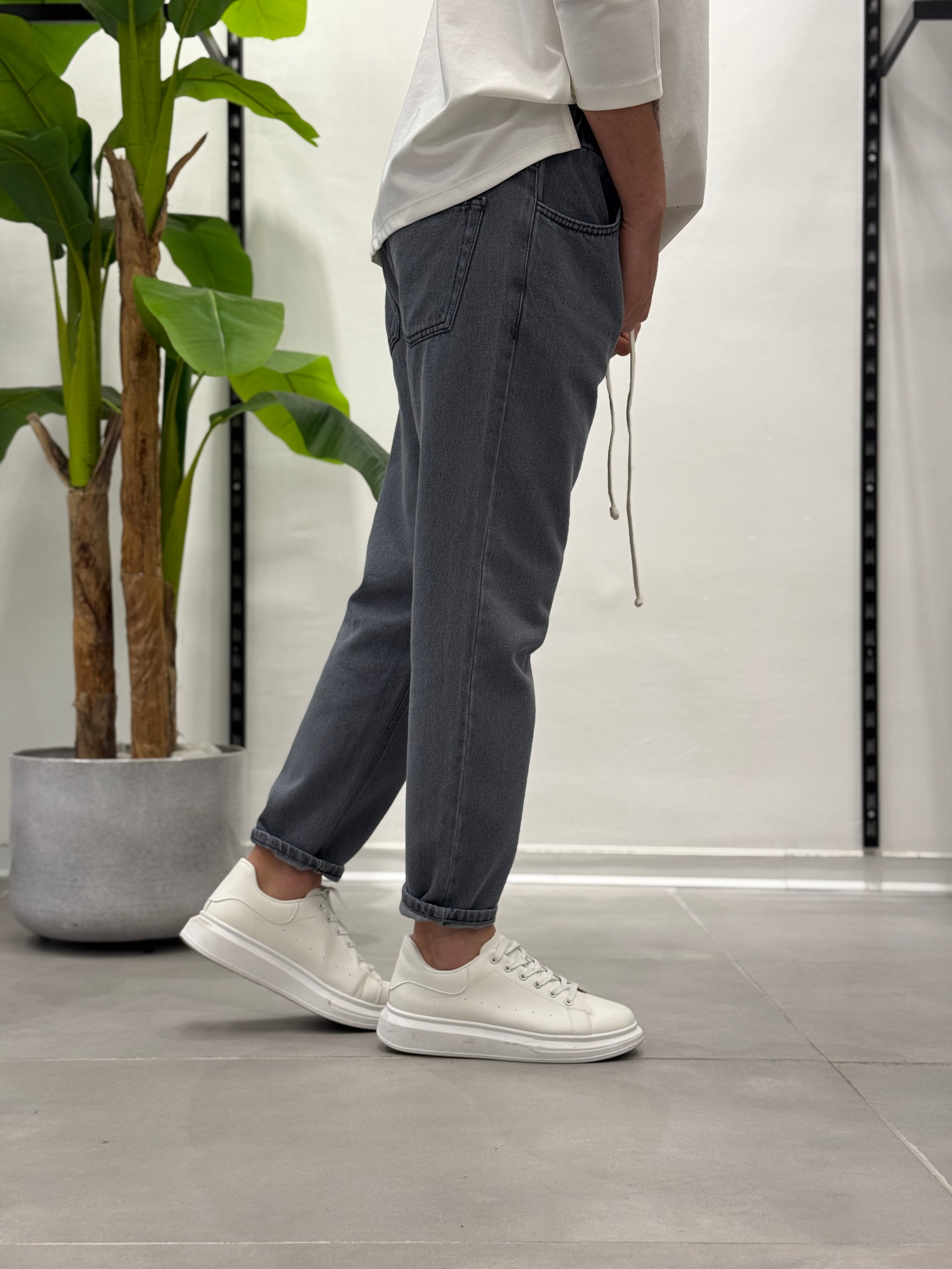 Jeans con Elastico in Vita Grigio Chiaro Wawe