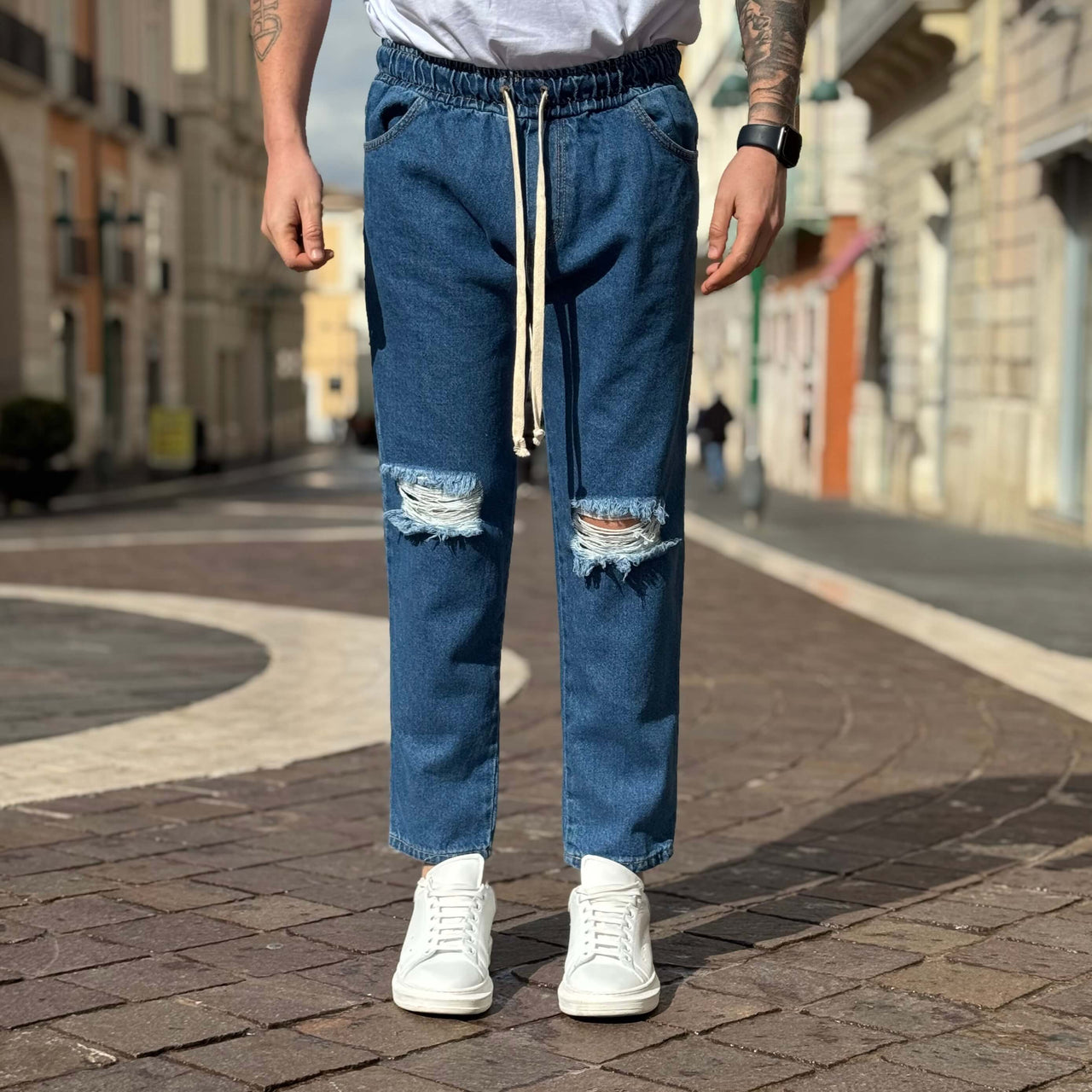 Jeans con elastico blu strappato Kean regular fit - FLAG STORE