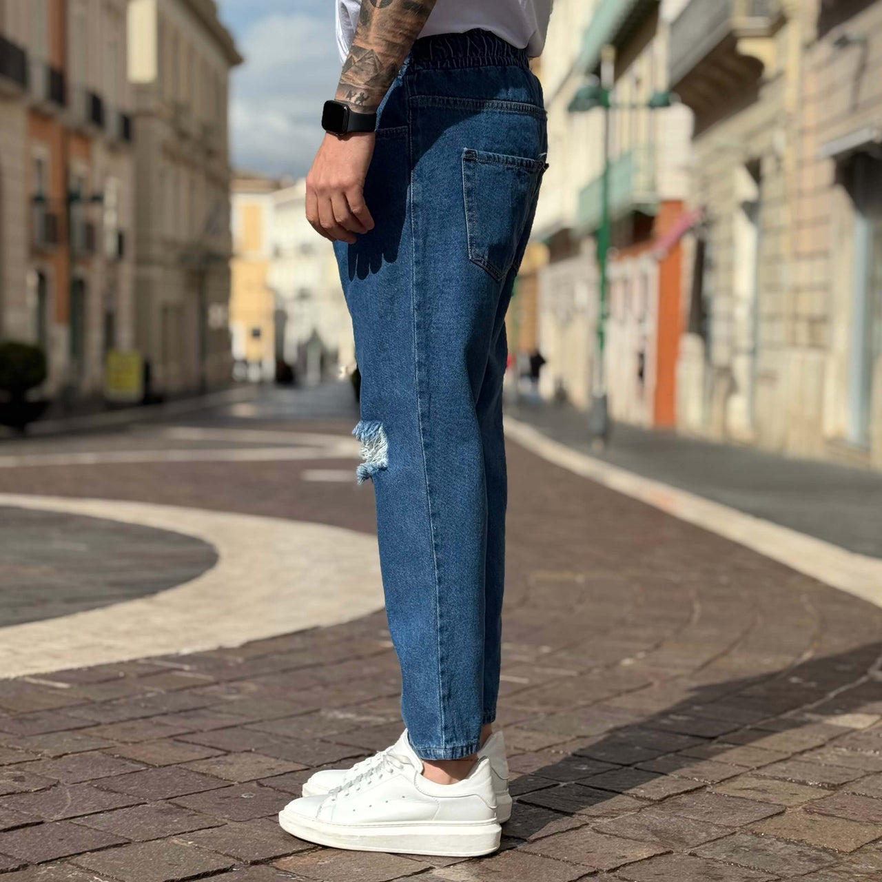 Jeans con elastico blu strappato Kean regular fit - FLAG STORE