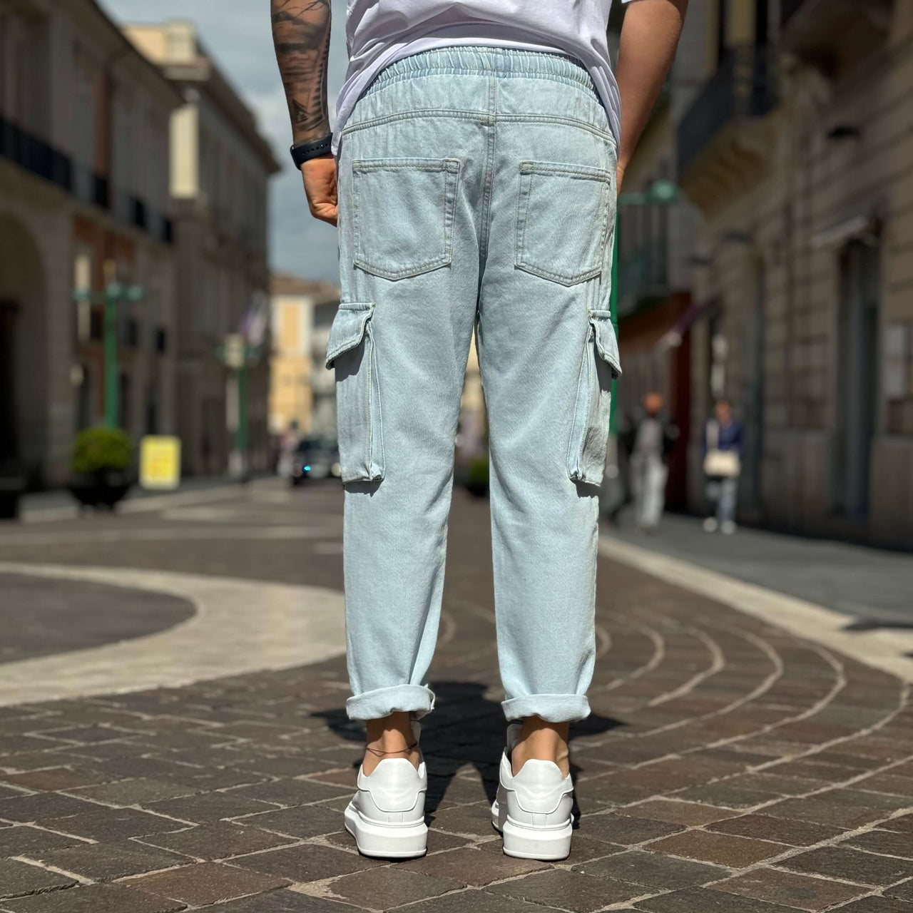 Jeans tasconato con elastico chiaro - FLAG STORE
