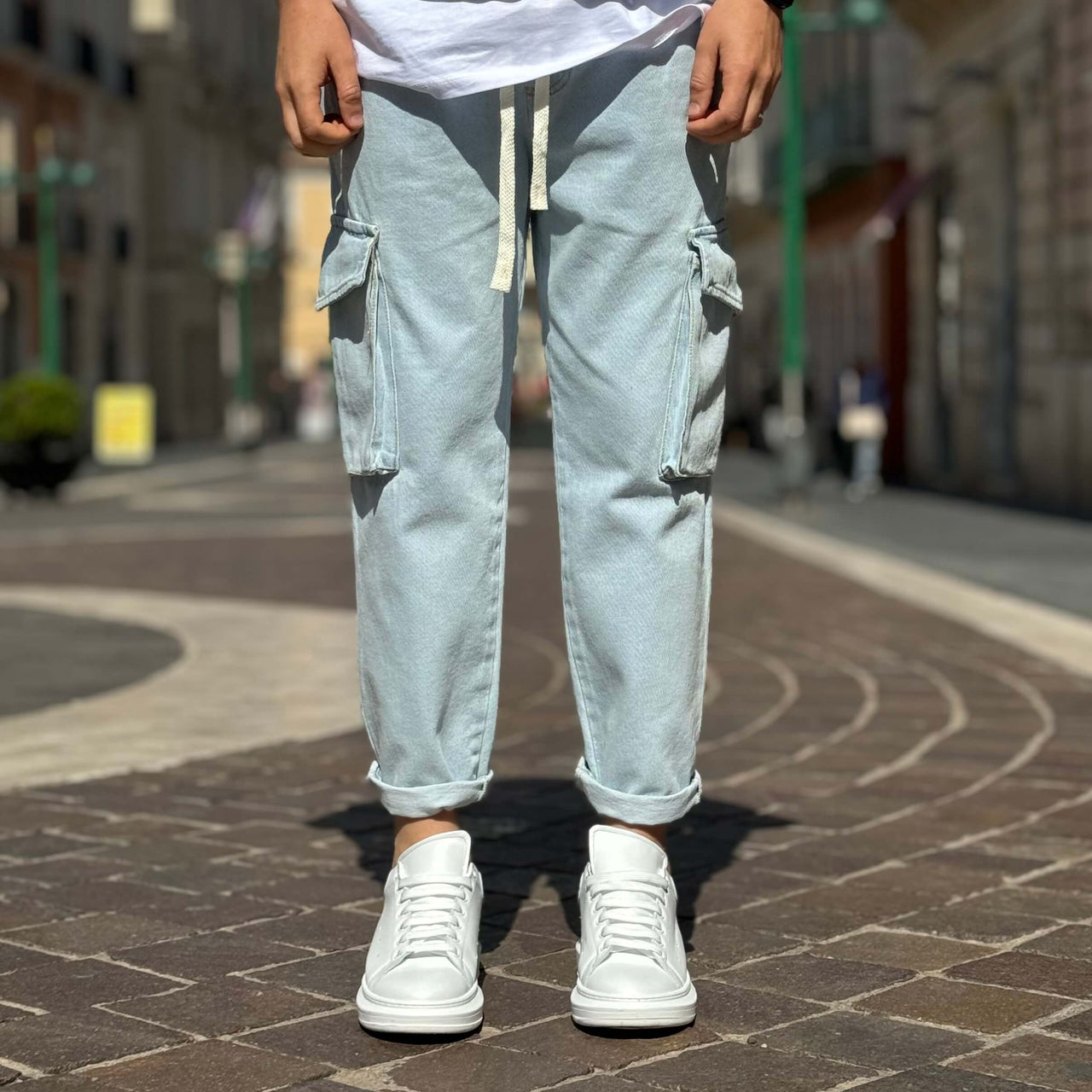 Jeans tasconato con elastico chiaro - FLAG STORE