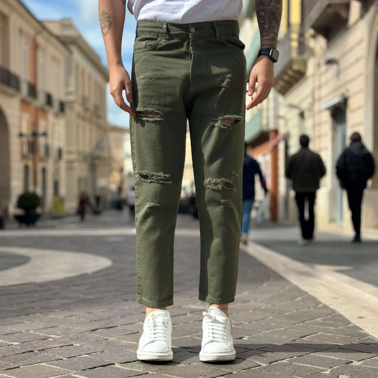 Jeans verde strappato 2.0 regular fit - FLAG STORE