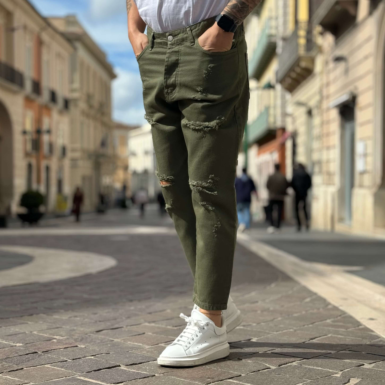 Jeans verde strappato 2.0 regular fit - FLAG STORE