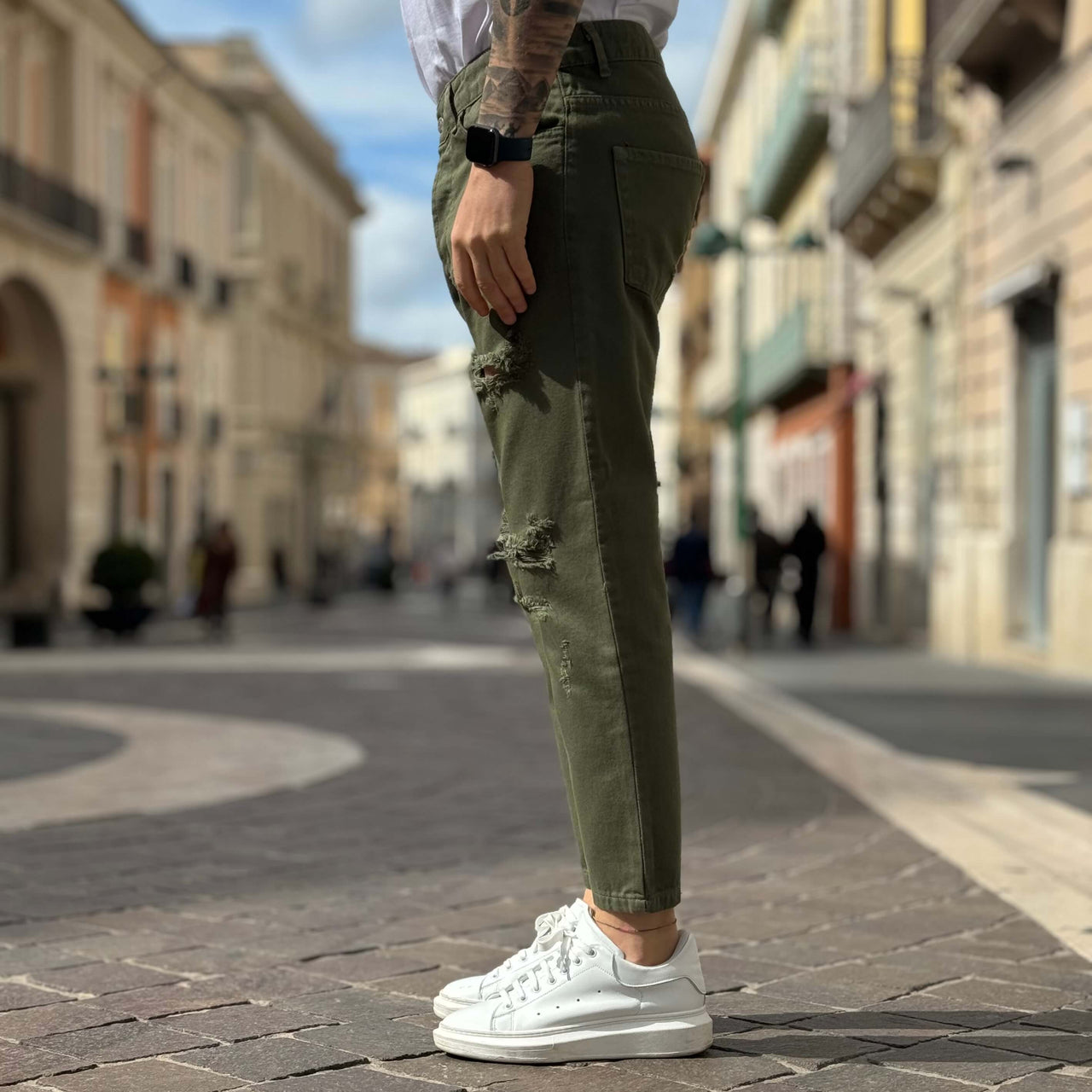 Jeans verde strappato 2.0 regular fit - FLAG STORE