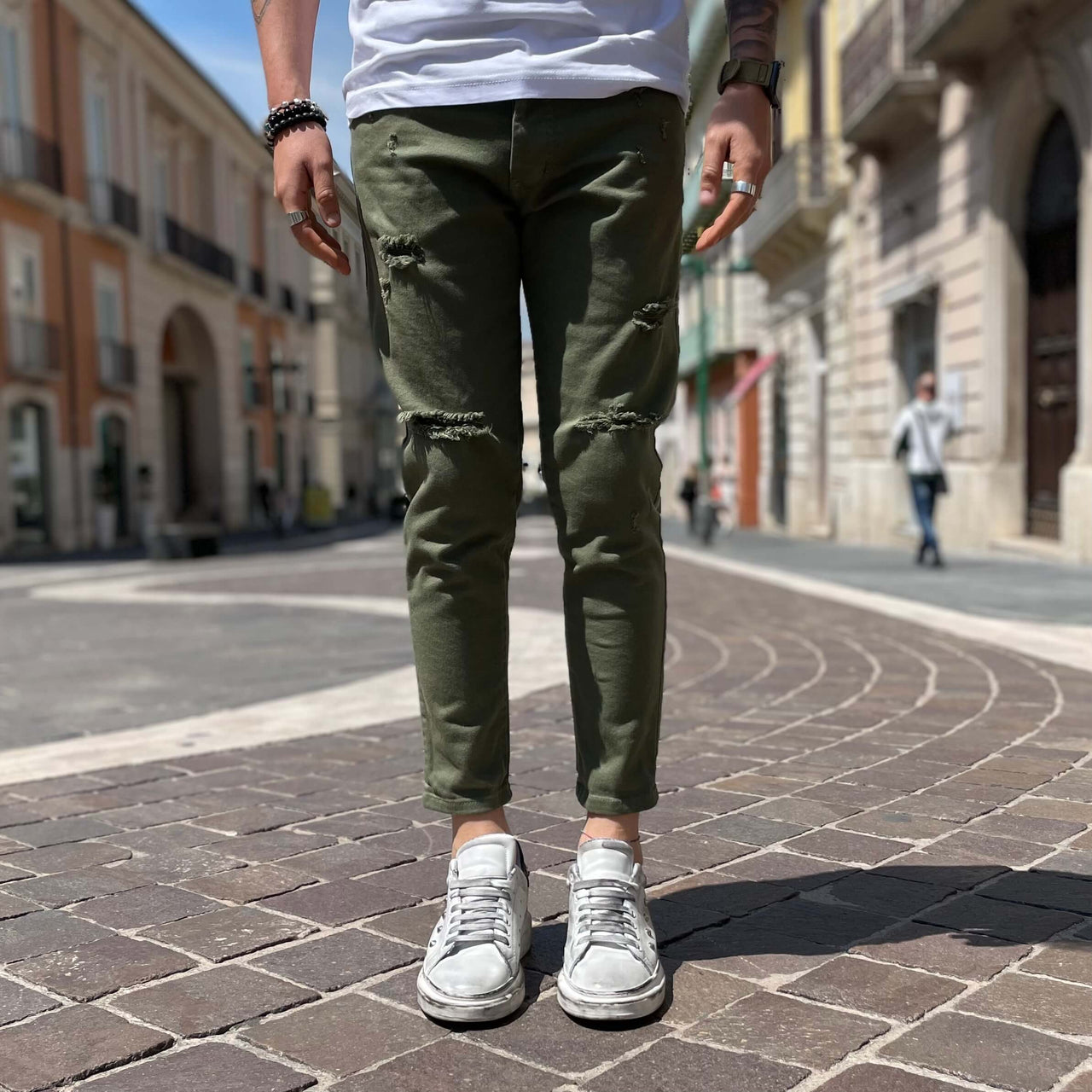 Jeans verde strappato 4.0 regular fit - FLAG STORE