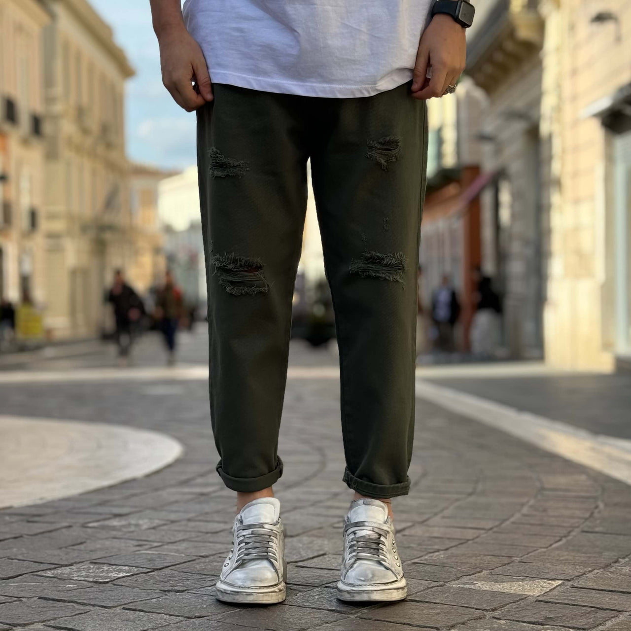 Jeans verde strappato 5.0 regular fit - FLAG STORE