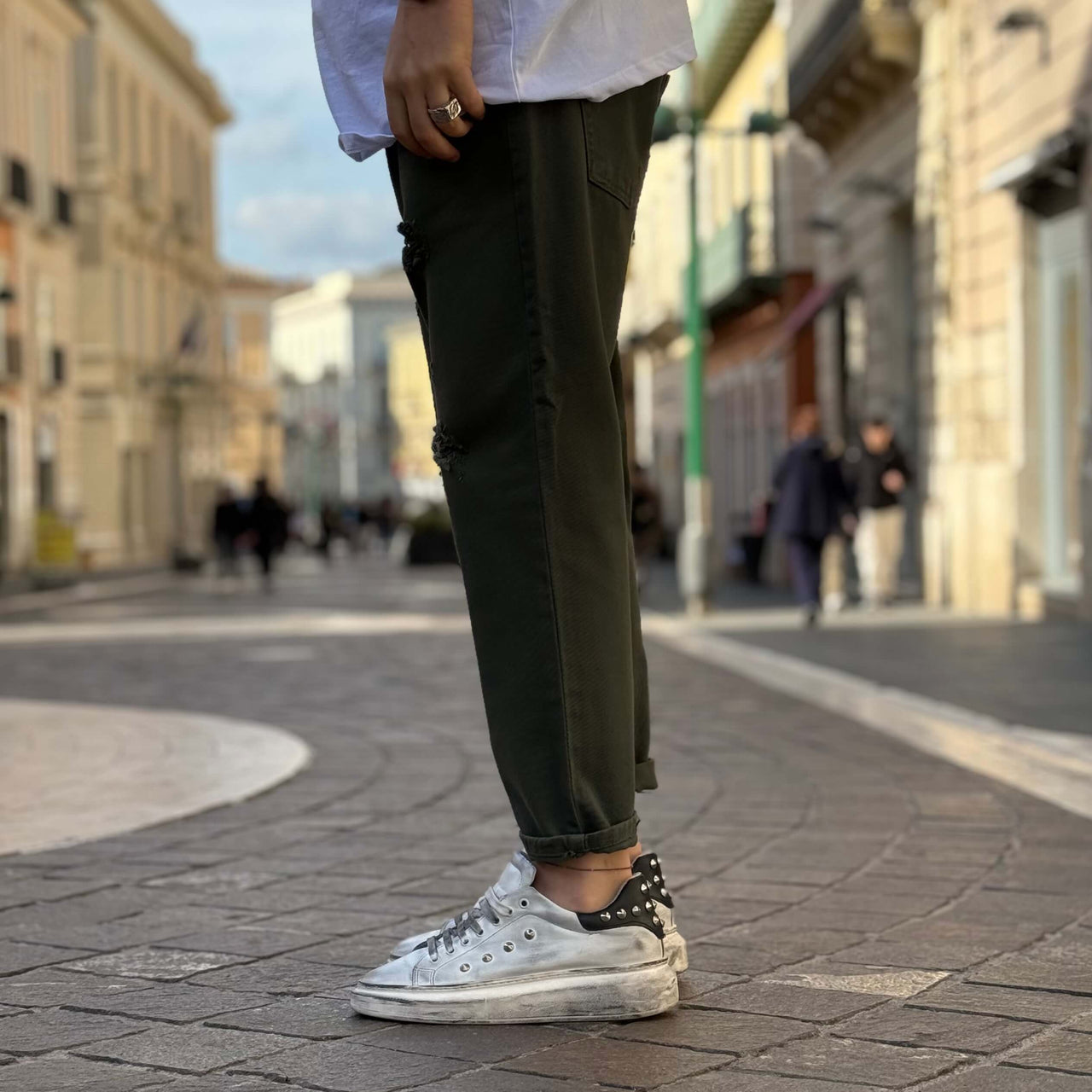 Jeans verde strappato 5.0 regular fit - FLAG STORE