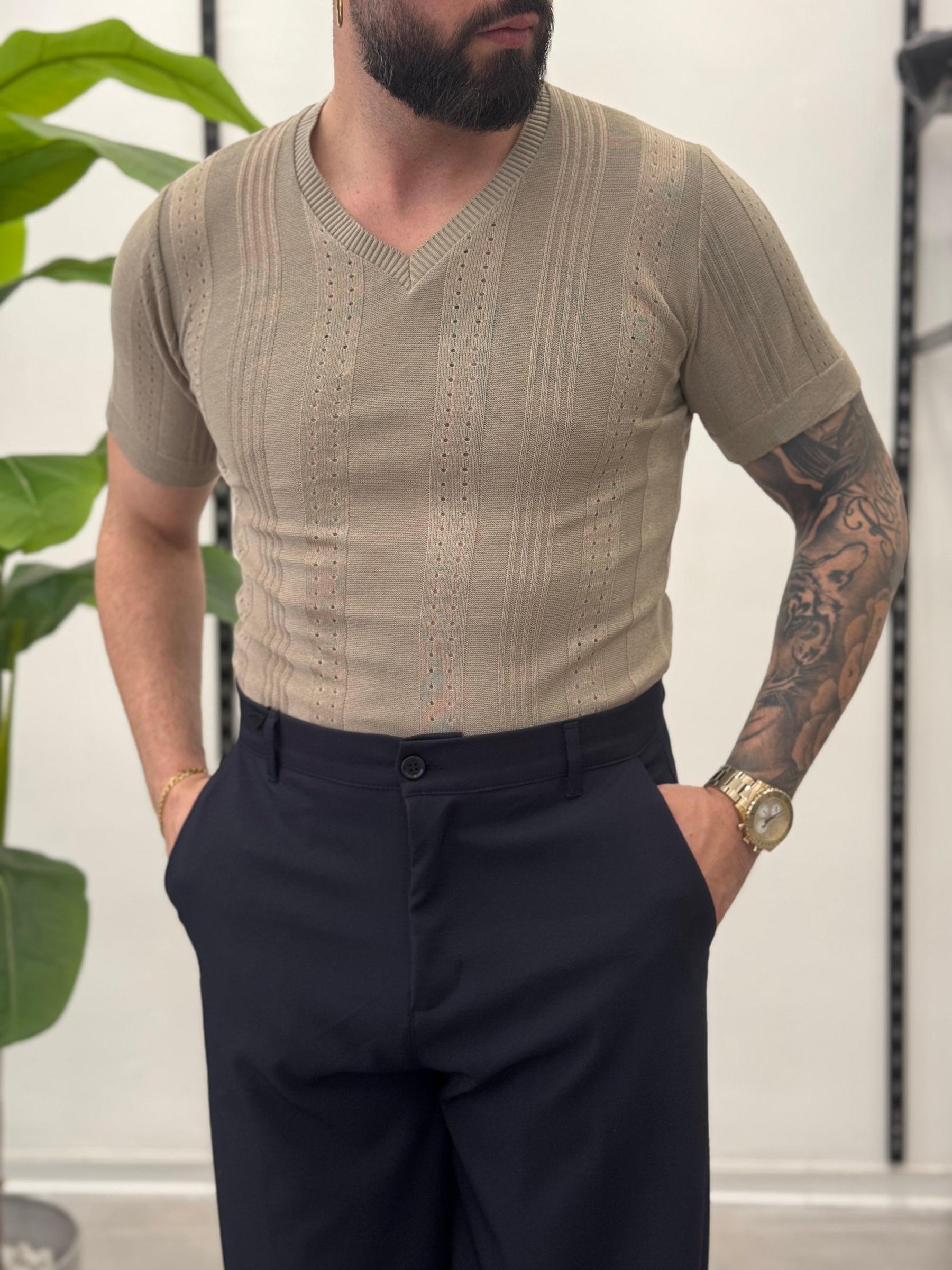 Linen Shirt with Korean Collar 