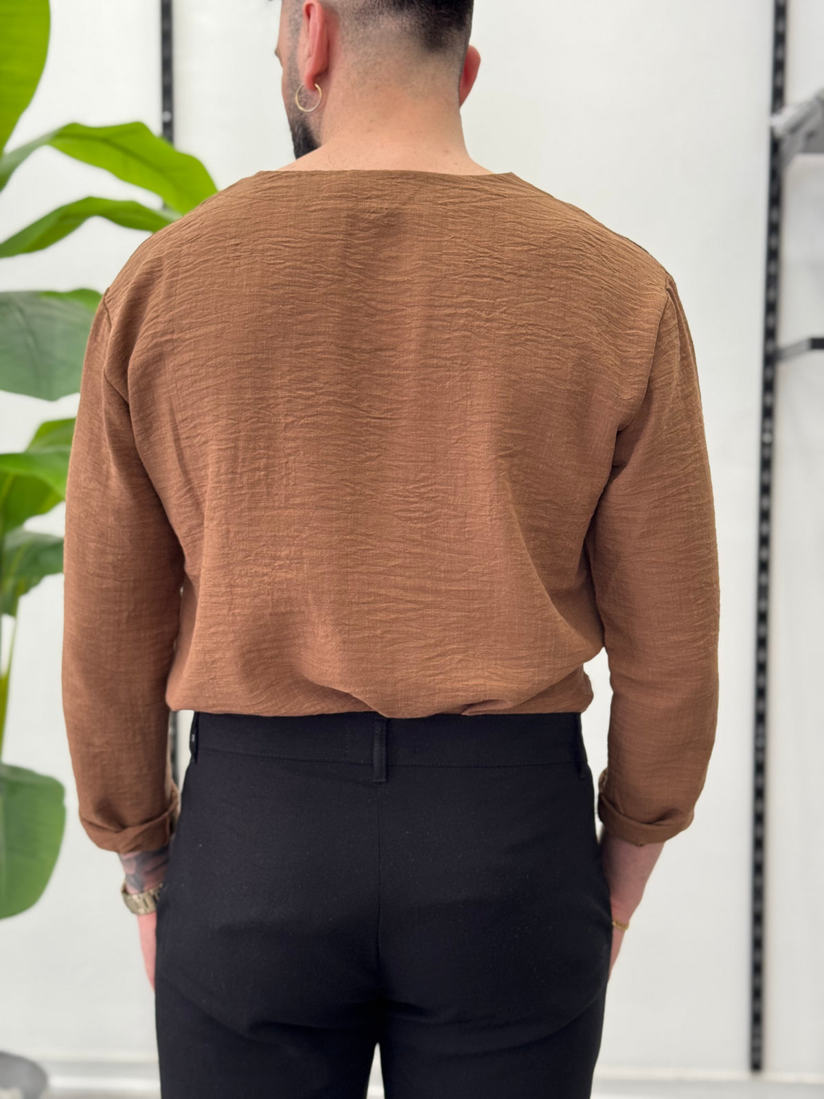 Linen Shirt with Korean Collar 
