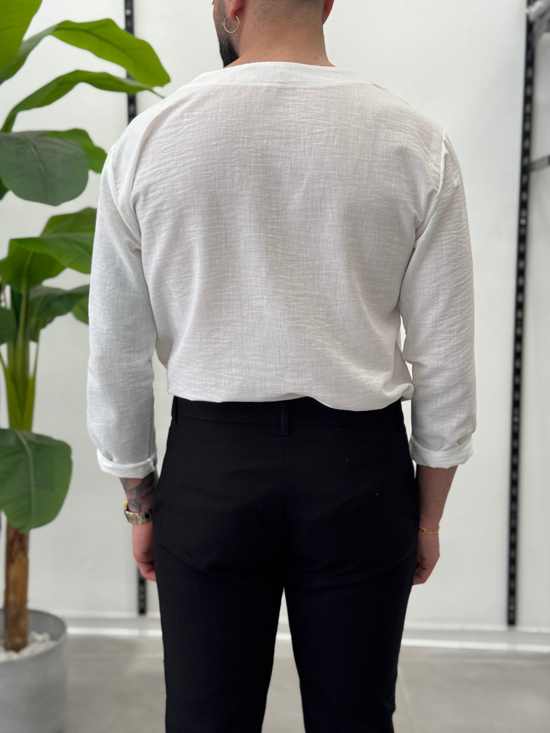 Linen Shirt with Korean Collar 